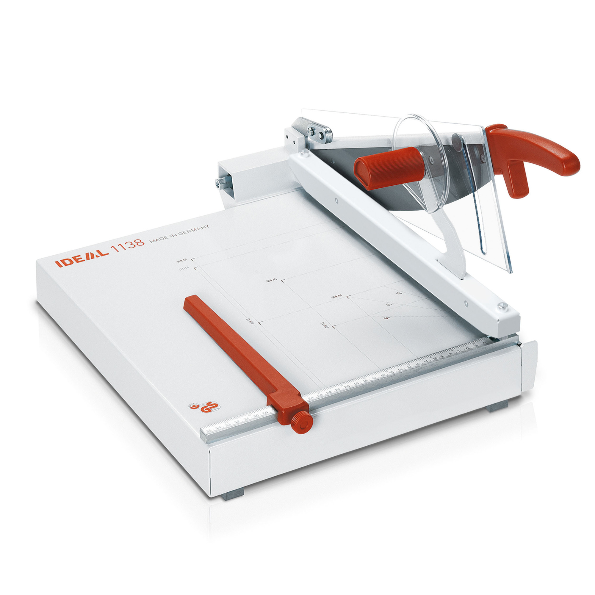 IDEAL Guillotine Paper Cutter — 14.75in. Cutting Length, Solingen Steel Blade, Ergonomic Handle, Hand Clamp, 50-Sheet Capacity, All-Metal Construction, Model# 1138